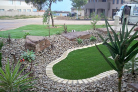 landscaping bricks plants pebbles